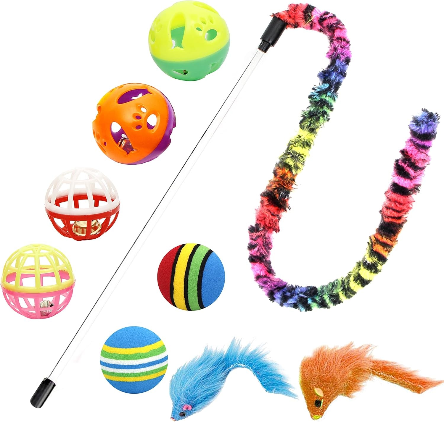18 Cat Toys Kitten Toys Assortments, Cat Teaser Wand, Interactive Bell Toy, Sparkle Balls for Cat, Puppy, Kitty, Kitten
