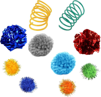 18 Cat Toys Kitten Toys Assortments, Cat Teaser Wand, Interactive Bell Toy, Sparkle Balls for Cat, Puppy, Kitty, Kitten